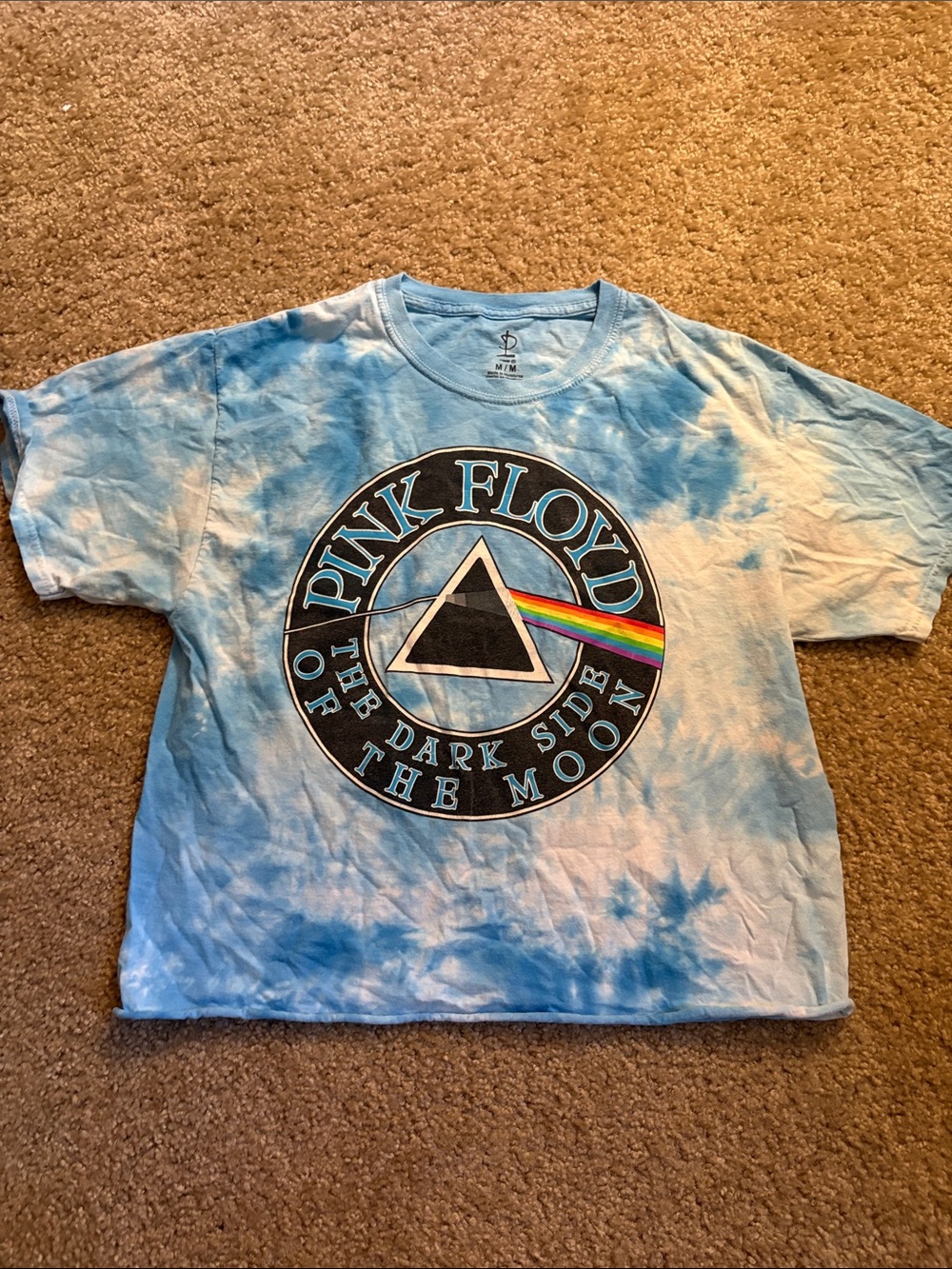Pink Floyd Blue Tie-Dye Womens Short Sleeve Croptop Tee